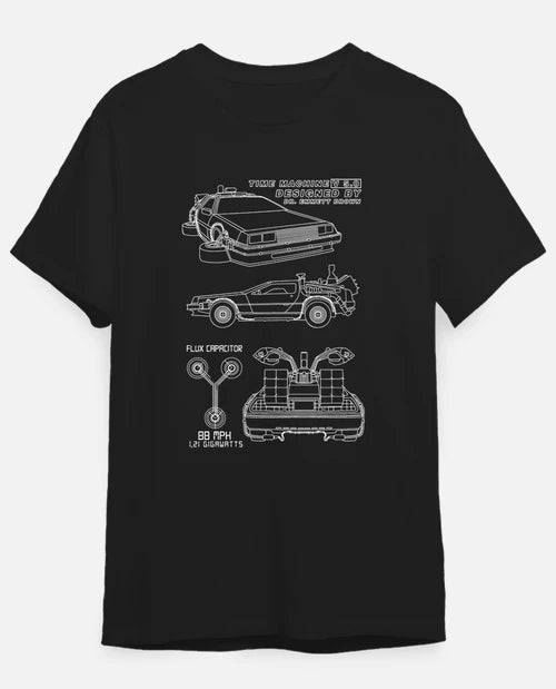 T-shirt "Time Machine V5.0" – Blueprint DeLorean