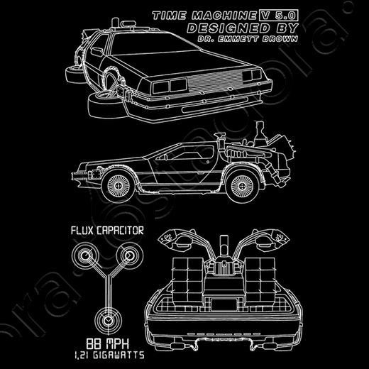 T-shirt "Time Machine V5.0" – Blueprint DeLorean